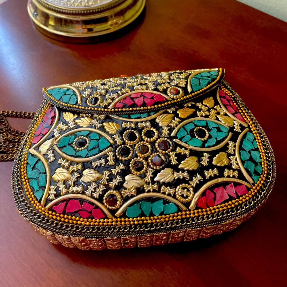 Metal handcrafted ethnic hand bag/clutch-NWOT